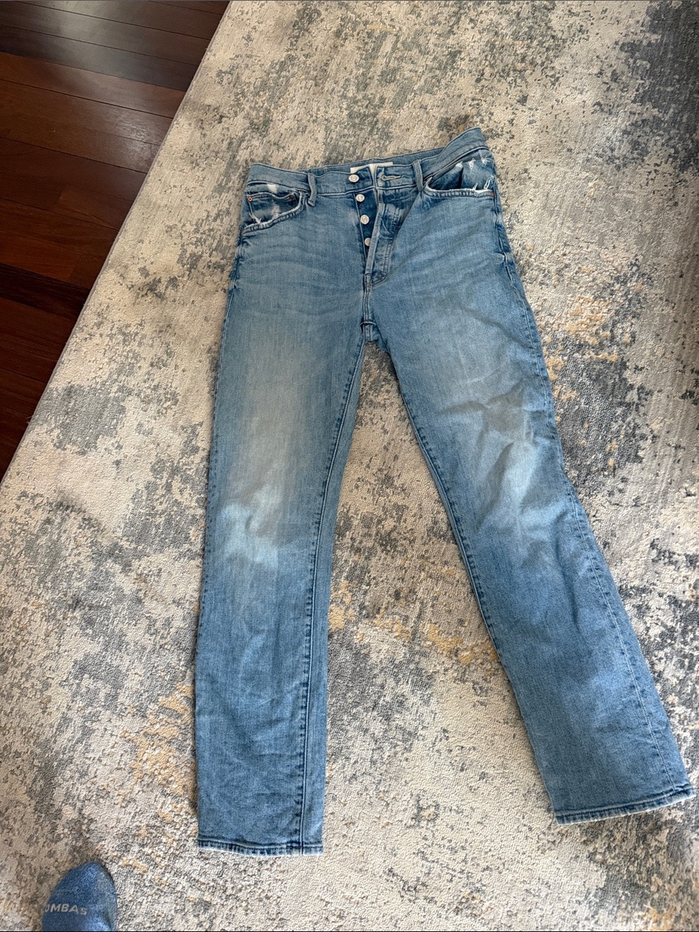 MOTHER Light Blue Ankle Crop Straight Jeans